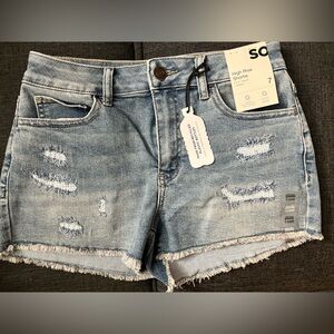 SO Blue High Waist Distressed Denim Shorts